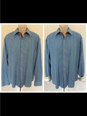 Robert Graham Men Casual Shirt Blue White Striped Button Down Long Sleeve Sz 2XL